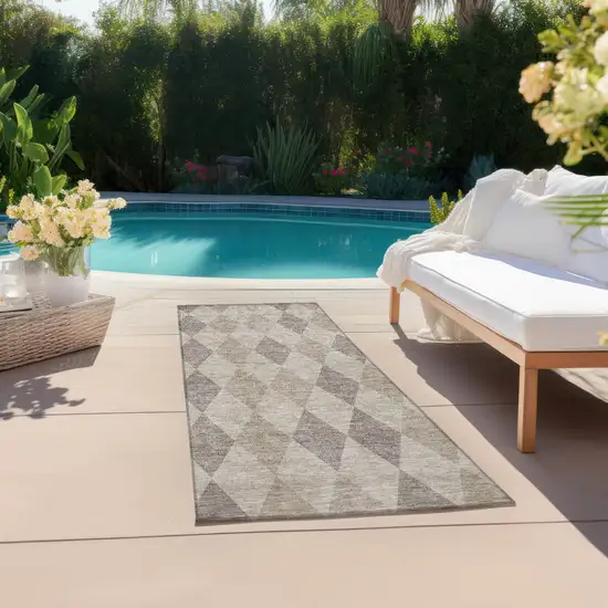 Beige Taupe and Brown Geometric Washable Non Skid Indoor Outdoor Runner Rug Photo 7