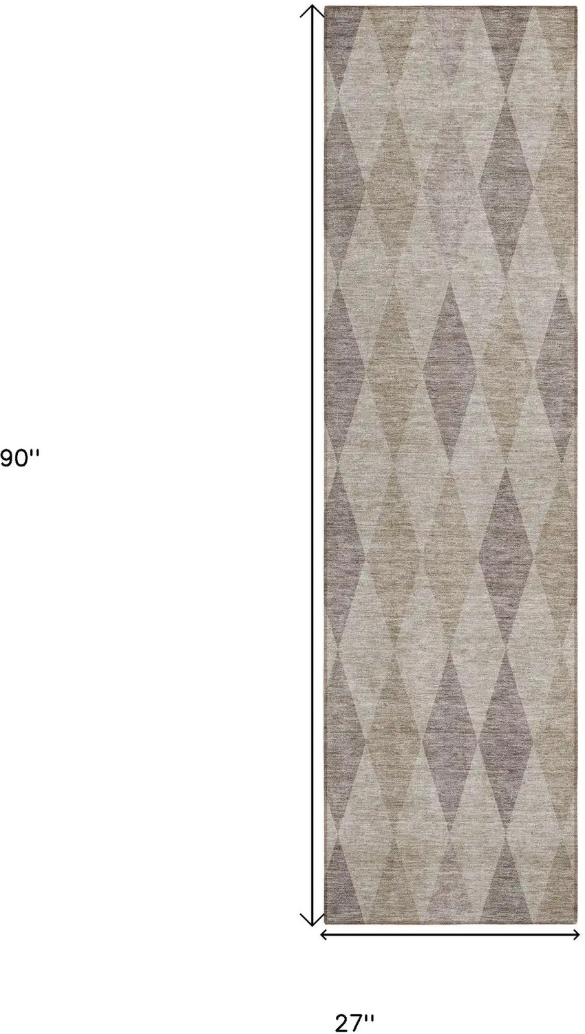 Beige Taupe and Brown Geometric Washable Non Skid Indoor Outdoor Runner Rug Photo 3
