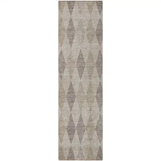 Beige Taupe and Brown Geometric Washable Non Skid Indoor Outdoor Runner Rug Photo 4