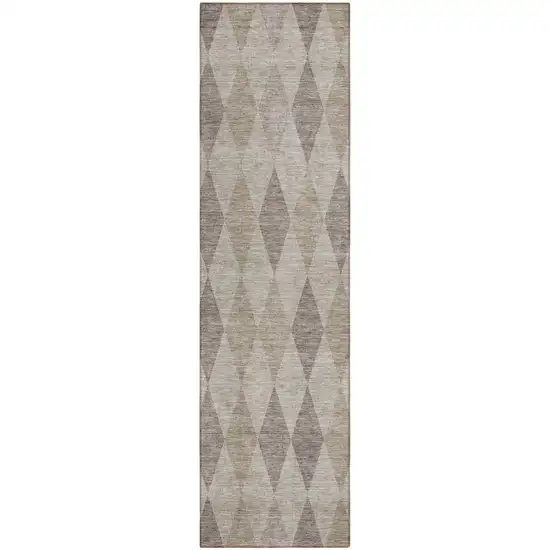 Beige Taupe and Brown Geometric Washable Non Skid Indoor Outdoor Runner Rug Photo 2