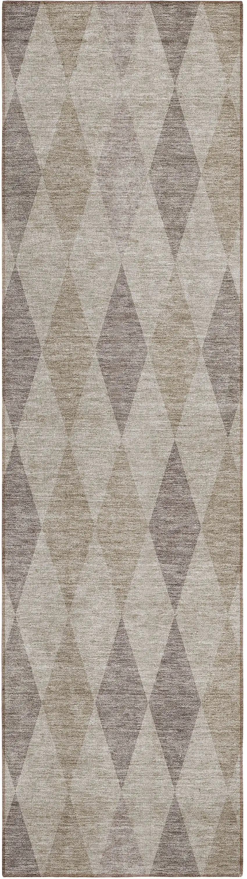Beige Taupe and Brown Geometric Washable Non Skid Indoor Outdoor Runner Rug Photo 2