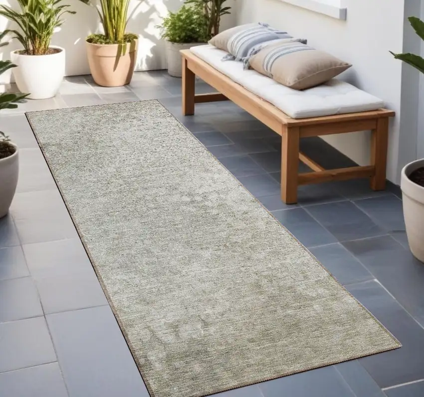 8' Runner Beige Washable Non Skid Indoor Outdoor Runner Rug Photo 1