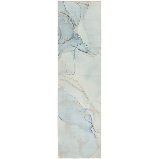Beige and Blue Abstract Washable Non Skid Indoor Outdoor Runner Rug Photo 2