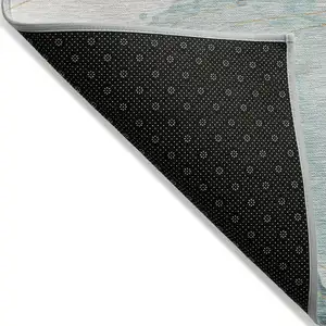 Photo of 8' Runner Beige and Blue Abstract Washable Non Skid Indoor Outdoor Runner Rug