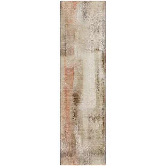 Beige and Brown Washable Non Skid Indoor Outdoor Runner Rug Photo 2
