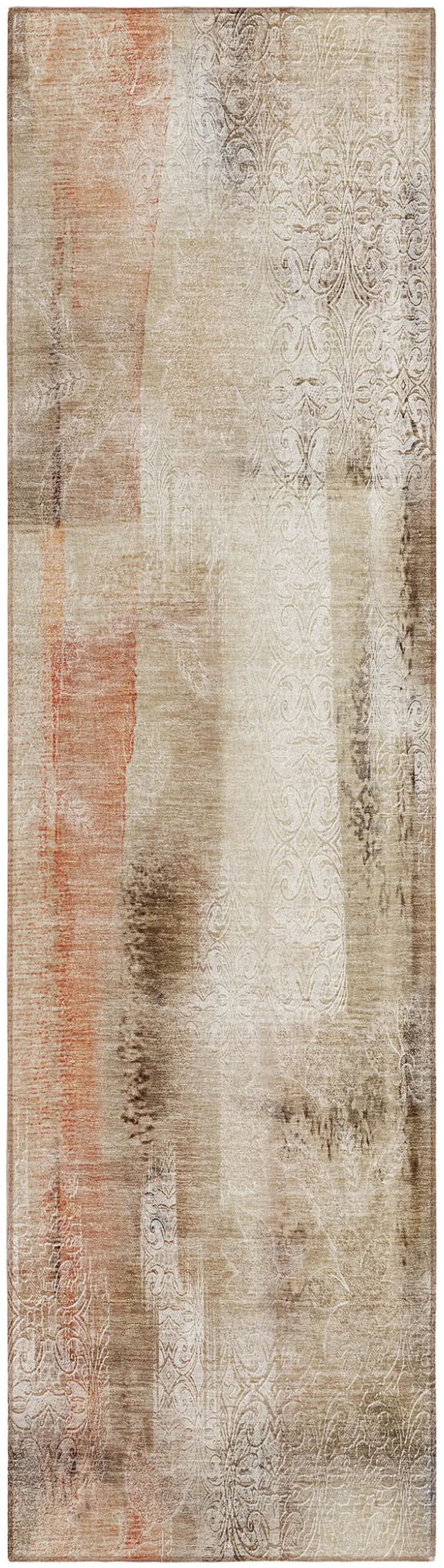 Beige and Brown Washable Non Skid Indoor Outdoor Runner Rug Photo 2