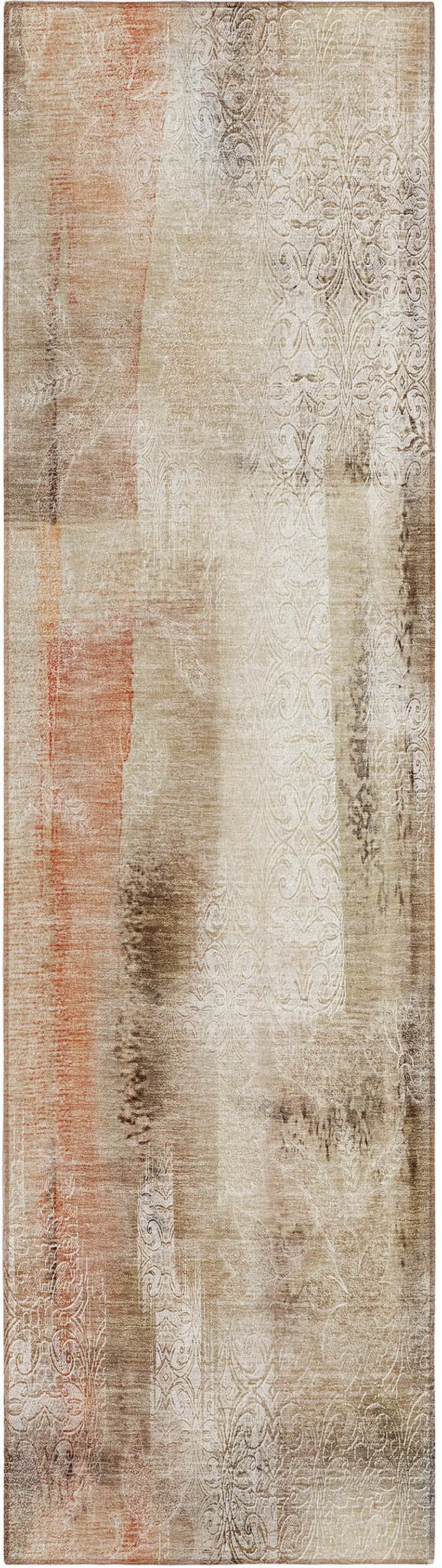 Beige and Brown Washable Non Skid Indoor Outdoor Runner Rug Photo 2