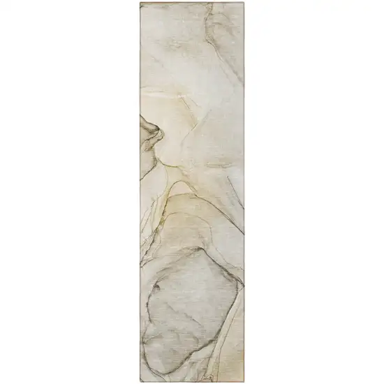 Beige and Gray Abstract Washable Non Skid Indoor Outdoor Runner Rug Photo 5