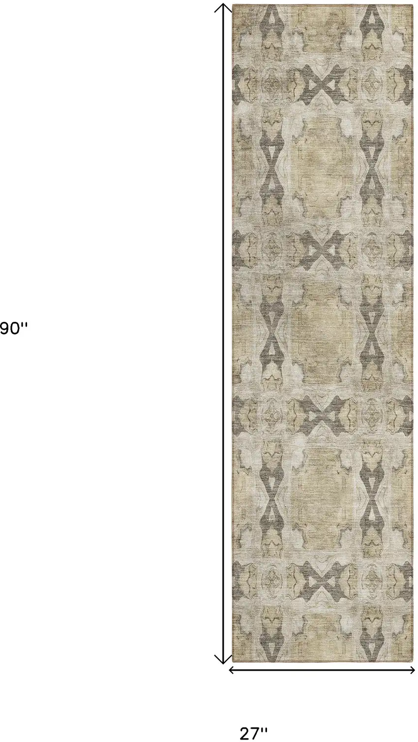 Beige and Gray Floral Medallion Washable Non Skid Indoor Outdoor Runner Rug Photo 3