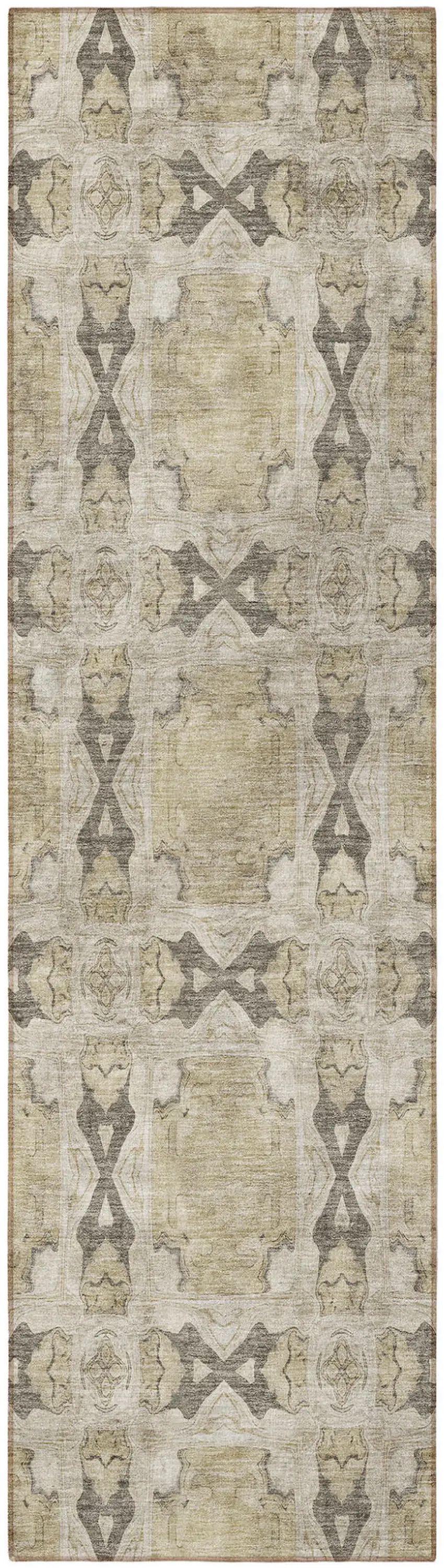 Beige and Gray Floral Medallion Washable Non Skid Indoor Outdoor Runner Rug Photo 4