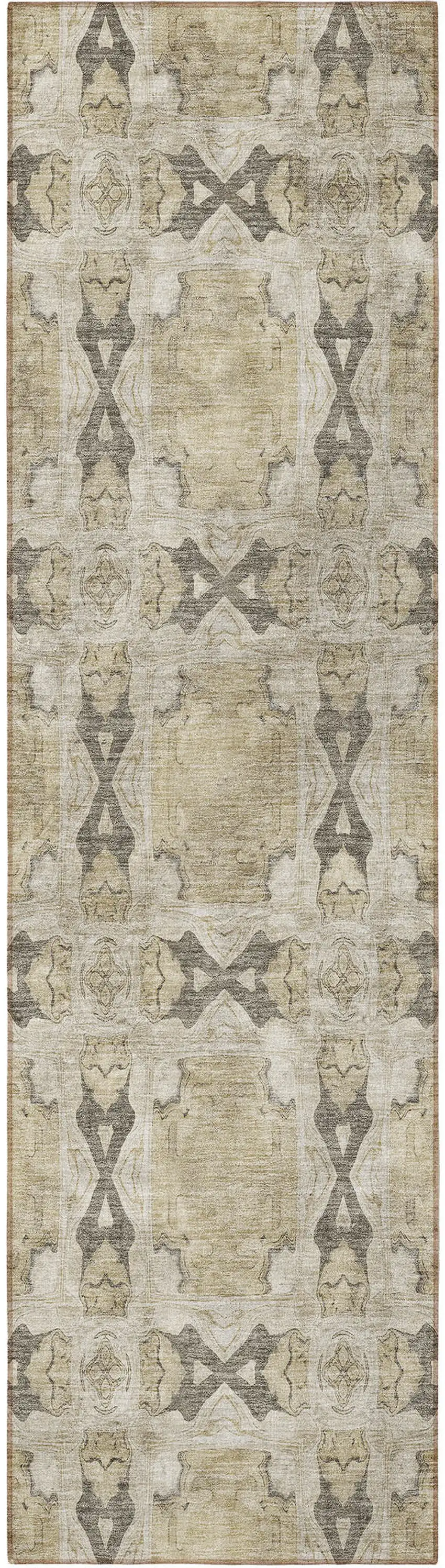 Beige and Gray Floral Medallion Washable Non Skid Indoor Outdoor Runner Rug Photo 4