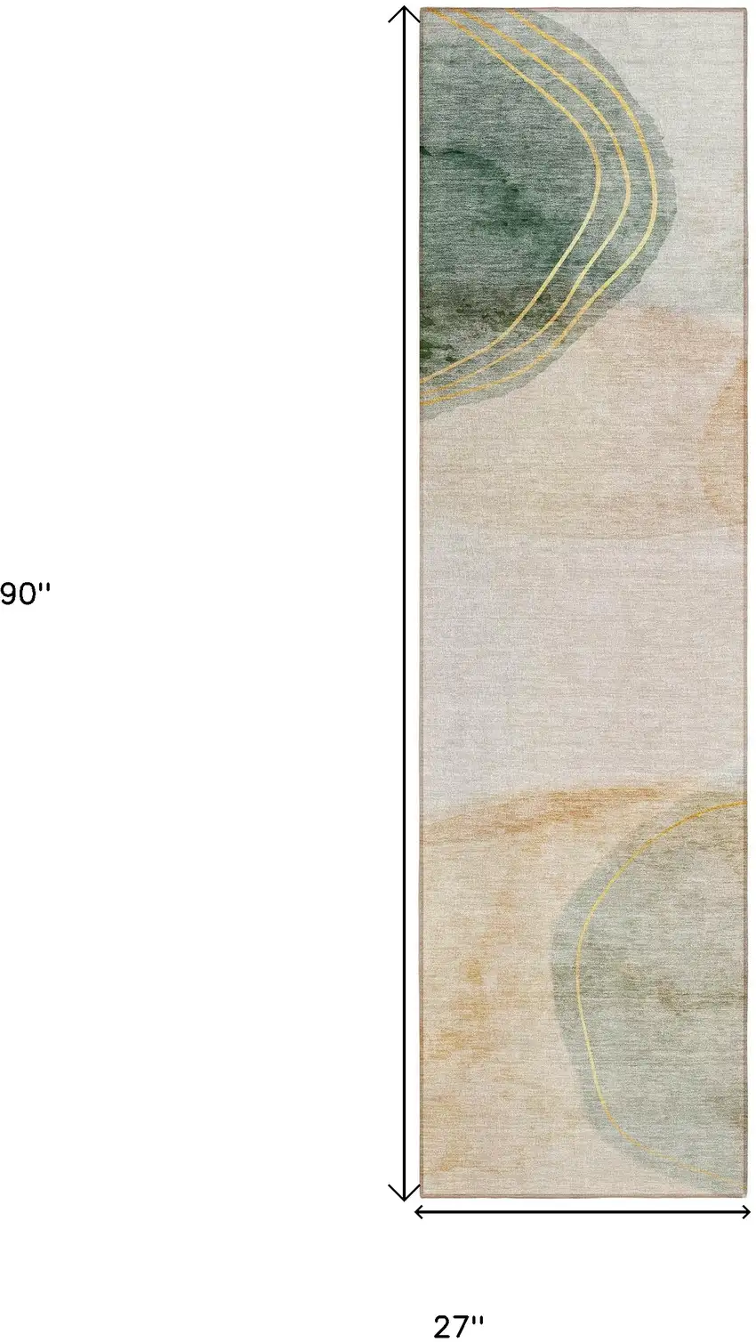 Beige and Green Abstract Washable Non Skid Indoor Outdoor Runner Rug Photo 3