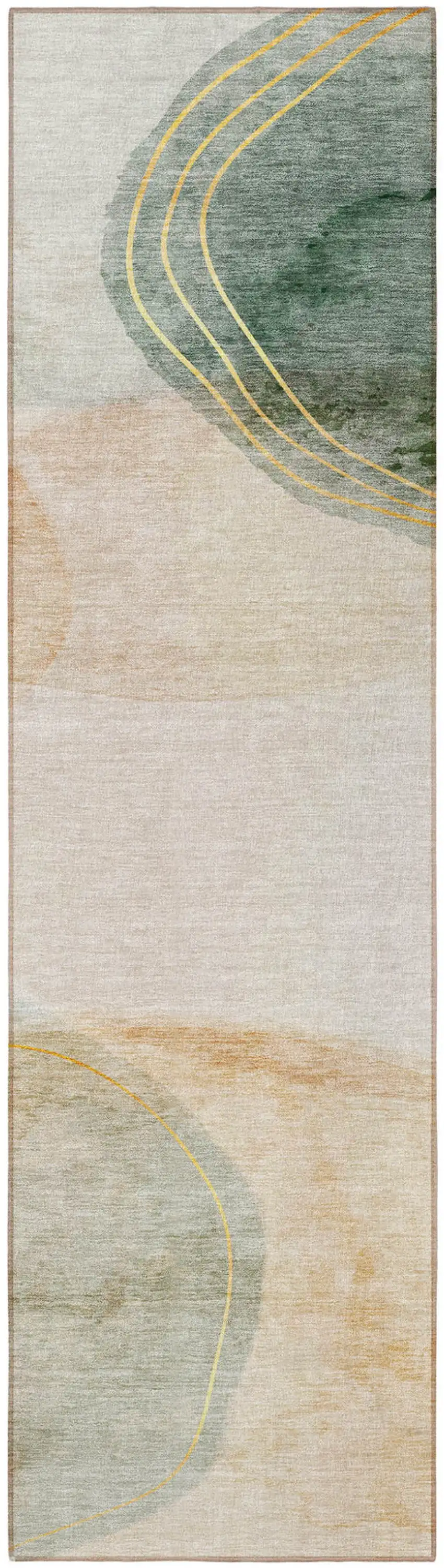 Beige and Green Abstract Washable Non Skid Indoor Outdoor Runner Rug Photo 5