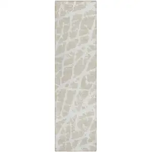 Photo of 8' Runner Beige and Ivory Abstract Washable Non Skid Indoor Outdoor Runner Rug