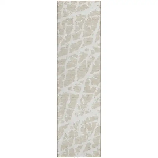 8' Runner Beige and Ivory Abstract Washable Non Skid Indoor Outdoor Runner Rug Photo 2
