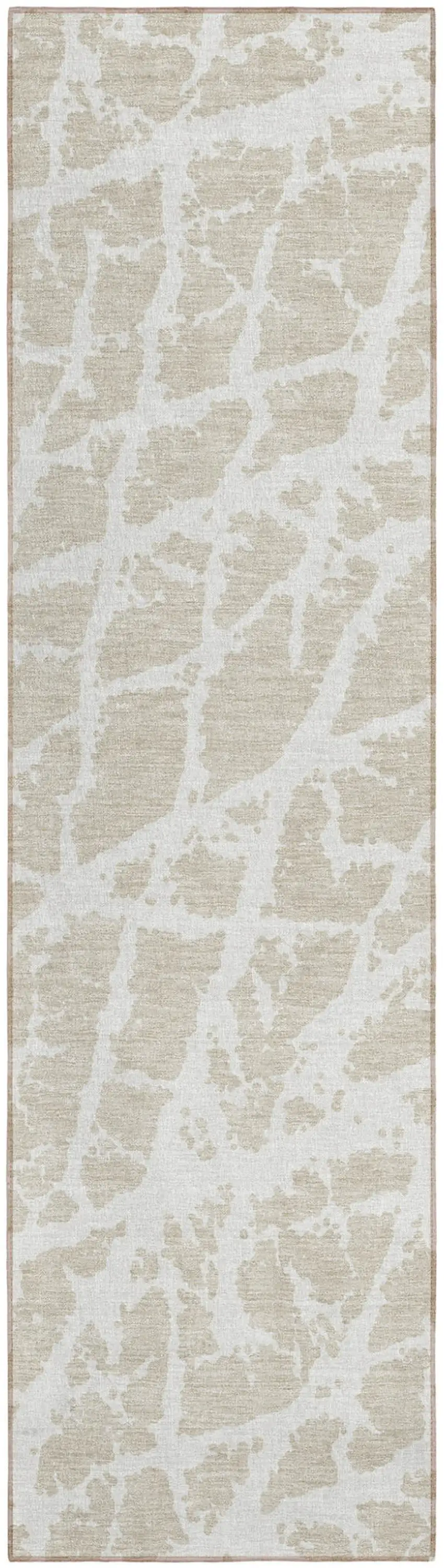 8' Runner Beige and Ivory Abstract Washable Non Skid Indoor Outdoor Runner Rug Photo 2