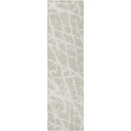8' Runner Beige and Ivory Abstract Washable Non Skid Indoor Outdoor Runner Rug Photo 4