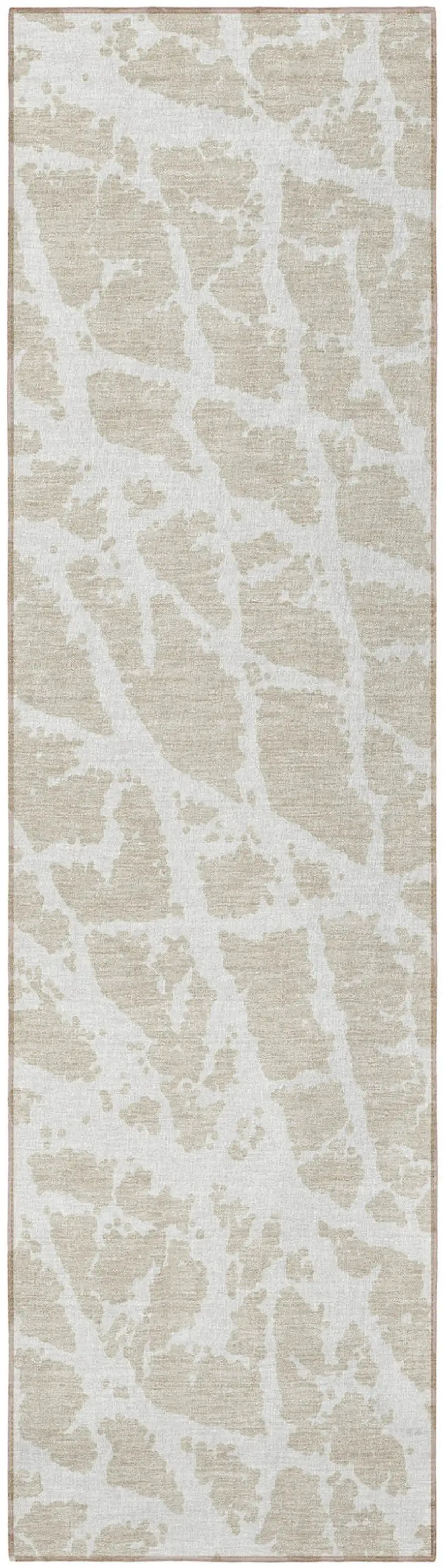 8' Runner Beige and Ivory Abstract Washable Non Skid Indoor Outdoor Runner Rug Photo 4