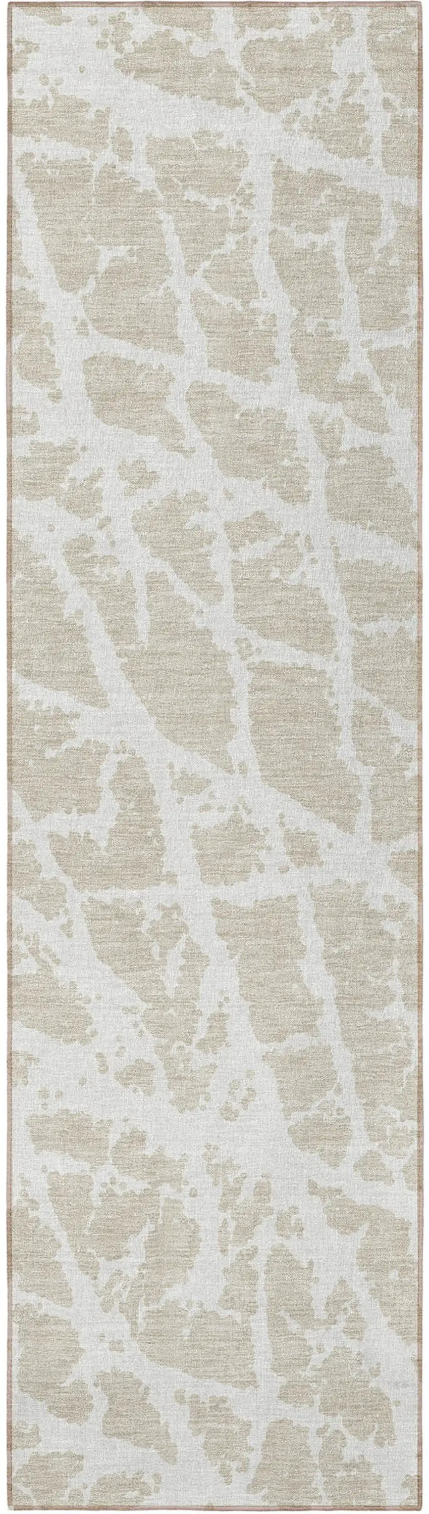 8' Runner Beige and Ivory Abstract Washable Non Skid Indoor Outdoor Runner Rug Photo 4