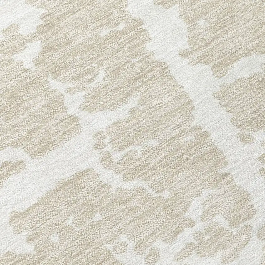 Beige and Ivory Abstract Washable Non Skid Indoor Outdoor Runner Rug Photo 9