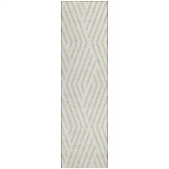 Beige and Ivory Geometric Washable Non Skid Indoor Outdoor Runner Rug Photo 2