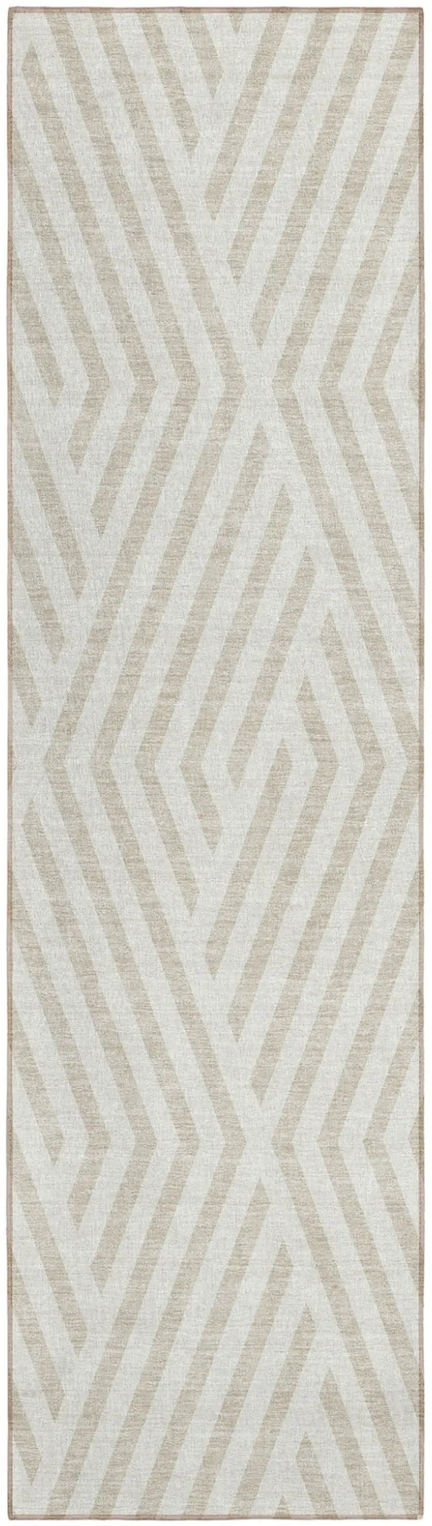 Beige and Ivory Geometric Washable Non Skid Indoor Outdoor Runner Rug Photo 2