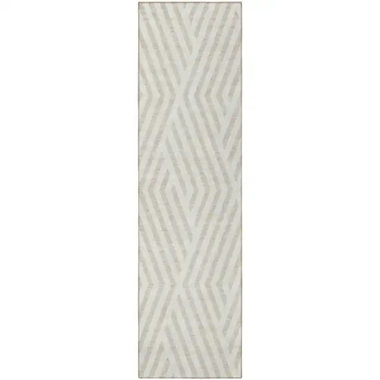 Beige and Ivory Geometric Washable Non Skid Indoor Outdoor Runner Rug Photo 5