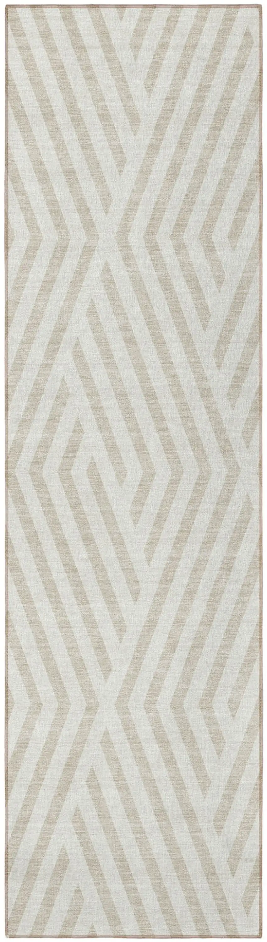 Beige and Ivory Geometric Washable Non Skid Indoor Outdoor Runner Rug Photo 5