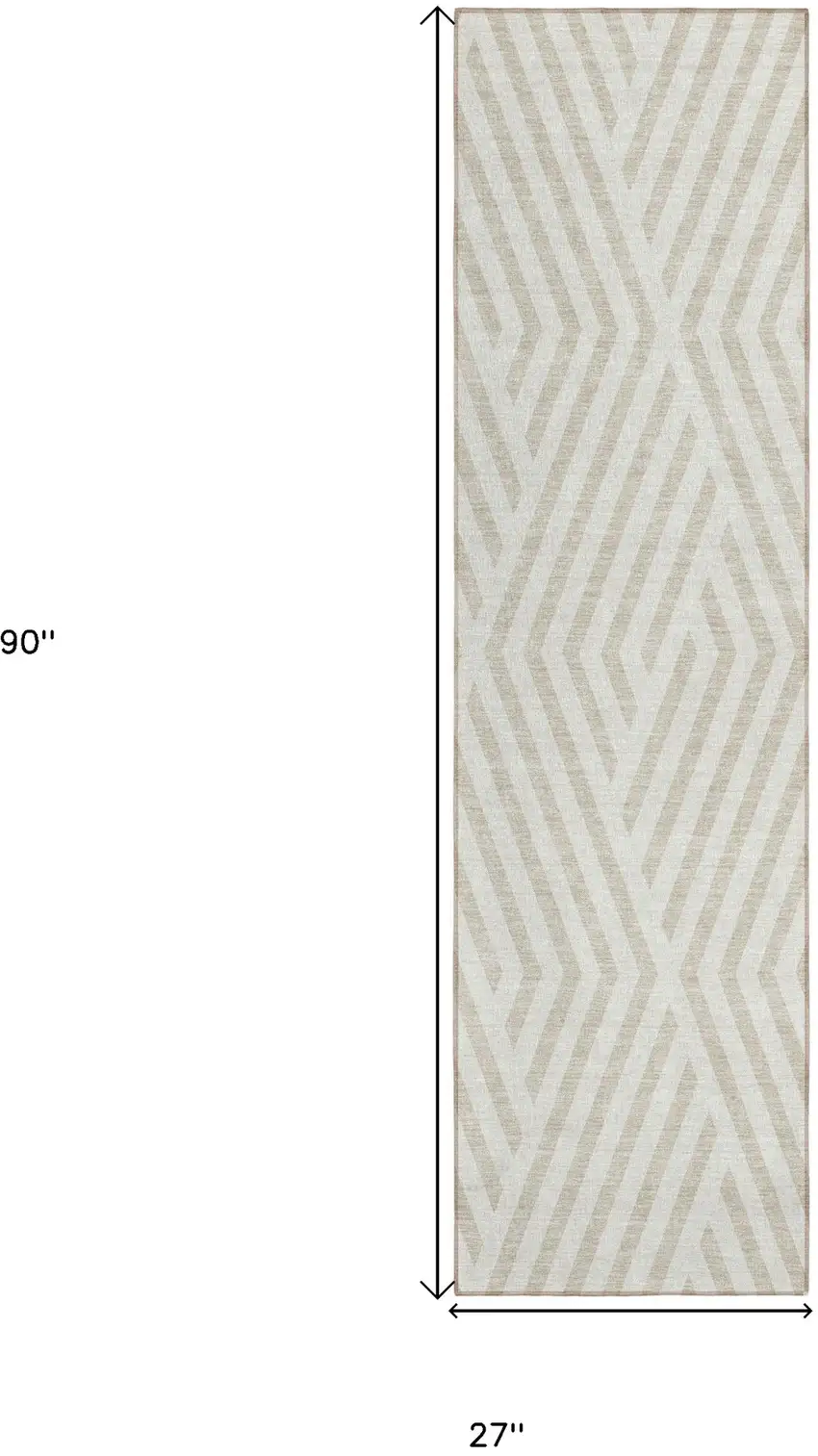 Beige and Ivory Geometric Washable Non Skid Indoor Outdoor Runner Rug Photo 3