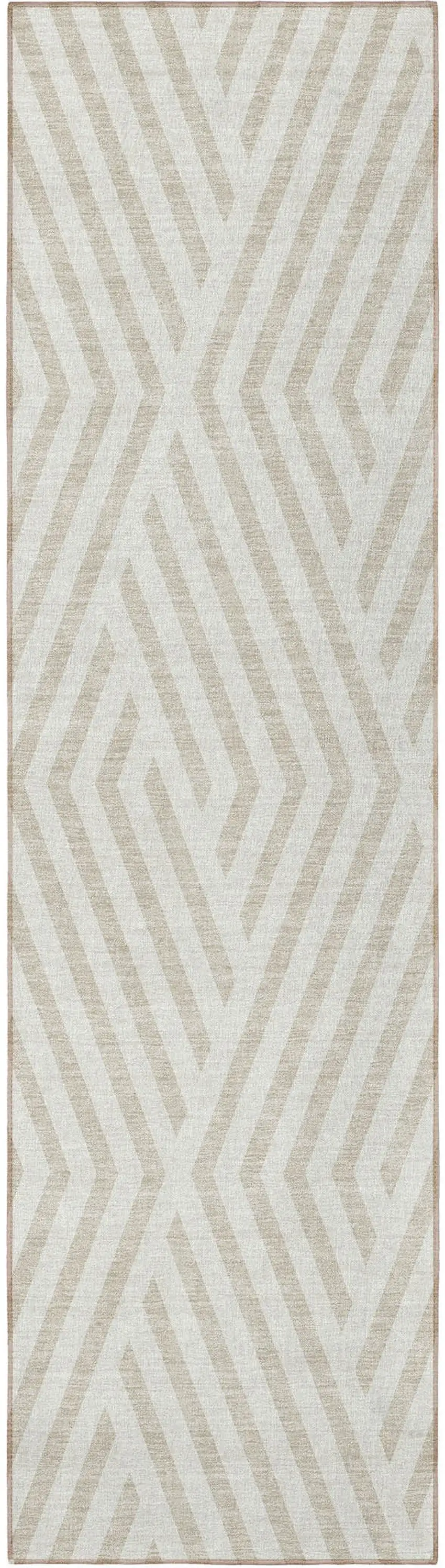 Beige and Ivory Geometric Washable Non Skid Indoor Outdoor Runner Rug Photo 4