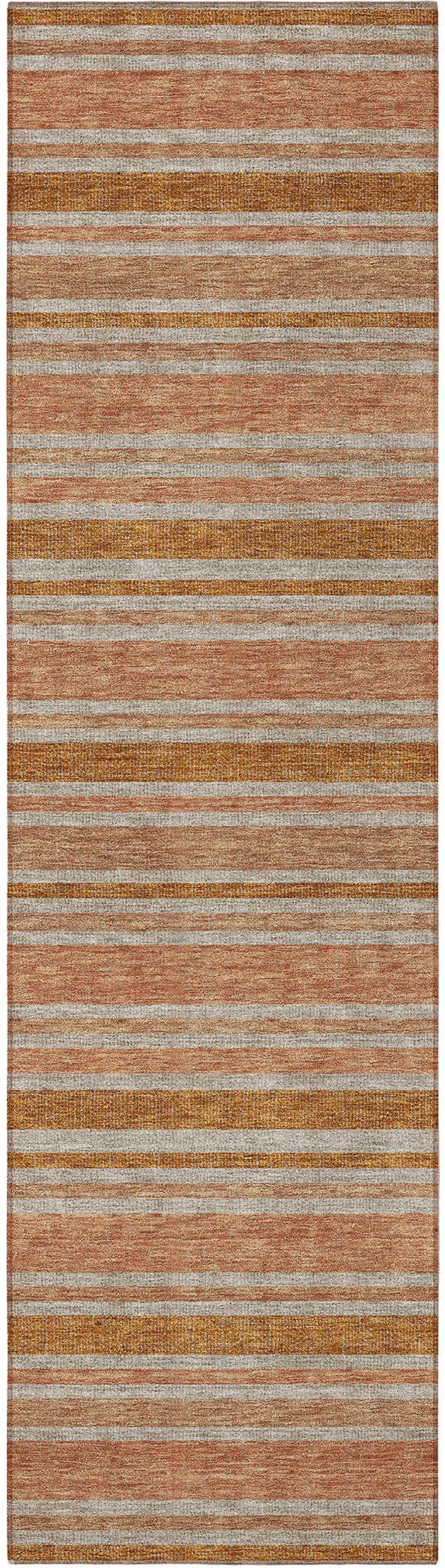 8' Runner Beige and Orange Striped Washable Non Skid Indoor Outdoor Runner Rug Photo 3