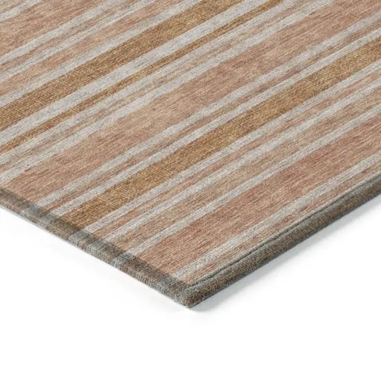 Beige and Orange Striped Washable Indoor Outdoor Runner Rug Photo 5