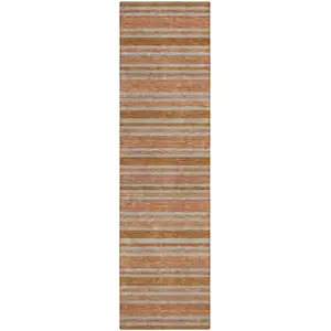 Photo of 8' Runner Beige and Orange Striped Washable Non Skid Indoor Outdoor Runner Rug