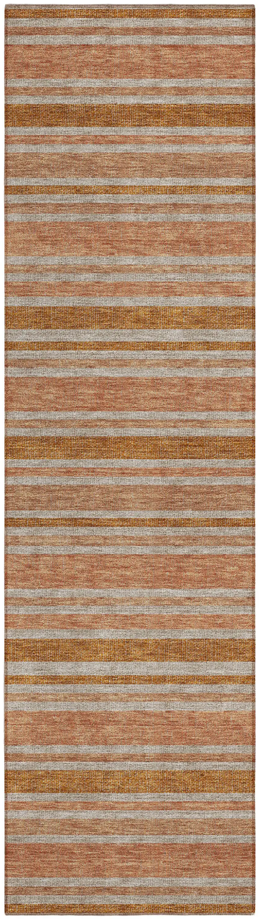 8' Runner Beige and Orange Striped Washable Non Skid Indoor Outdoor Runner Rug Photo 1