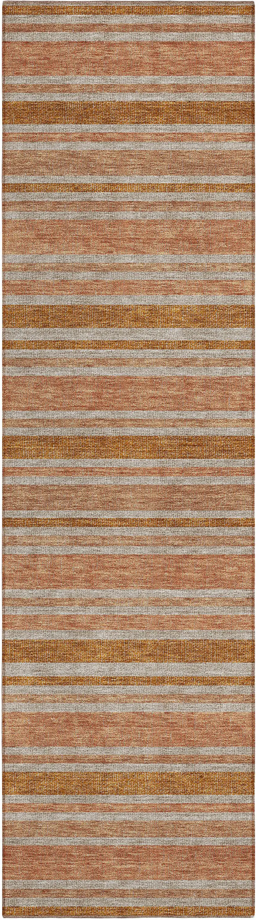 8' Runner Beige and Orange Striped Washable Non Skid Indoor Outdoor Runner Rug Photo 1