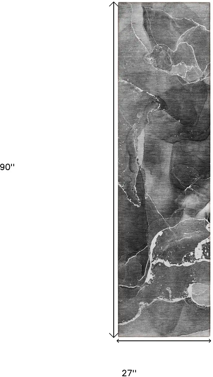 8' Runner Black Gray and White Abstract Washable Non Skid Indoor Outdoor Runner Rug Photo 3