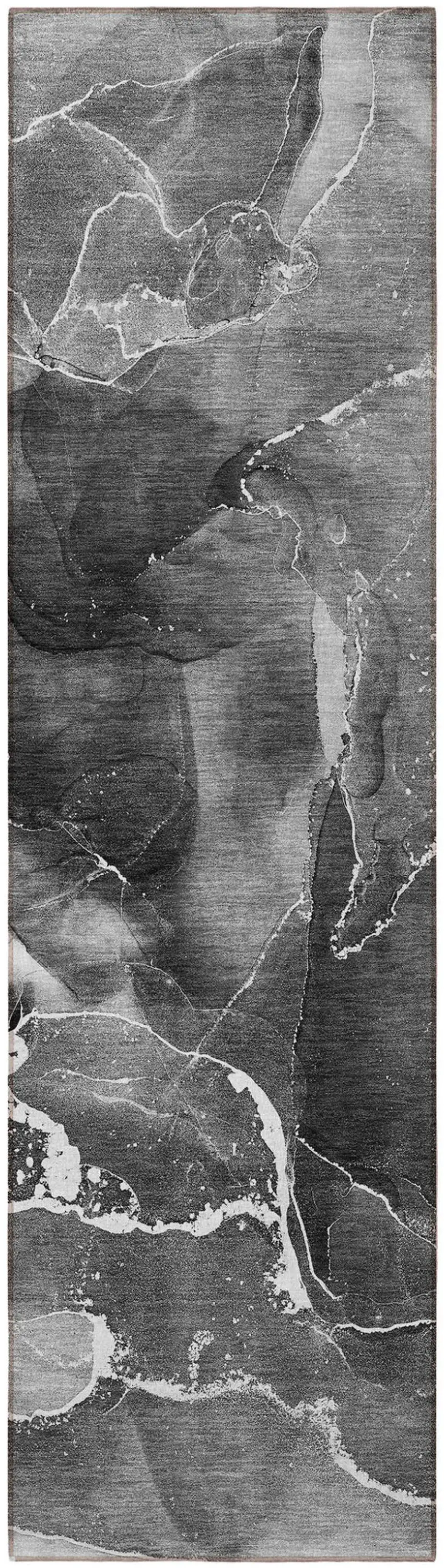 Black Gray and White Abstract Washable Non Skid Indoor Outdoor Runner Rug Photo 5