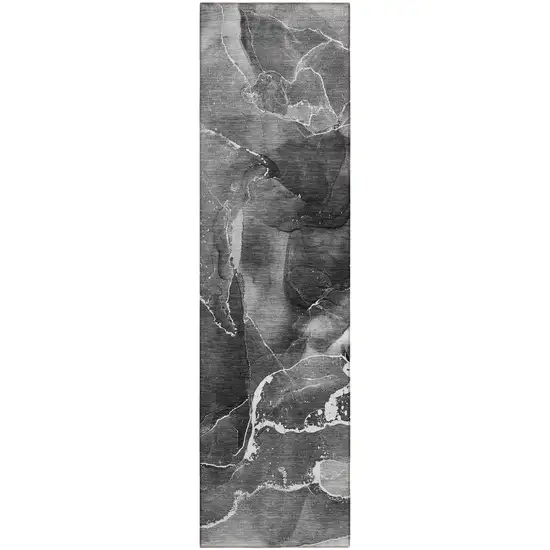 8' Runner Black Gray and White Abstract Washable Non Skid Indoor Outdoor Runner Rug Photo 2