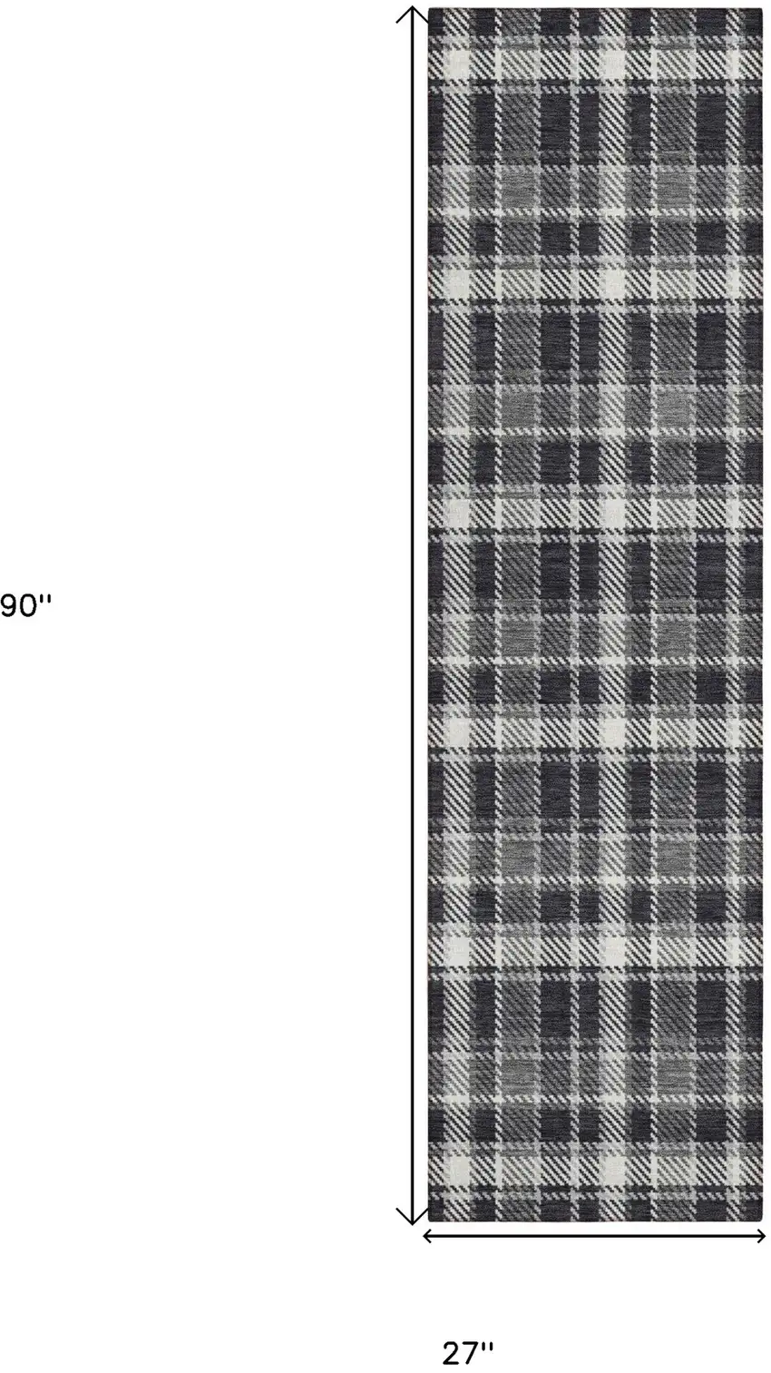 8' Runner Black Gray and White Plaid Washable Non Skid Indoor Outdoor Runner Rug Photo 3