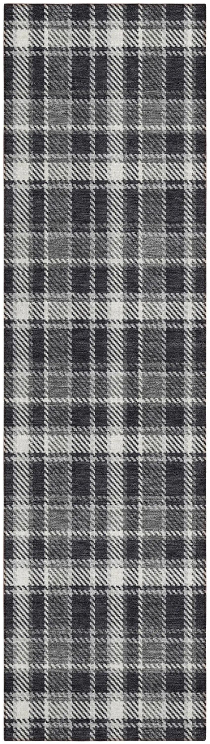 Black Gray and White Plaid Washable Non Skid Indoor Outdoor Runner Rug Photo 2