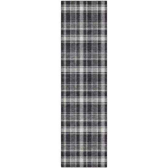 8' Runner Black Gray and White Plaid Washable Non Skid Indoor Outdoor Runner Rug Photo 4