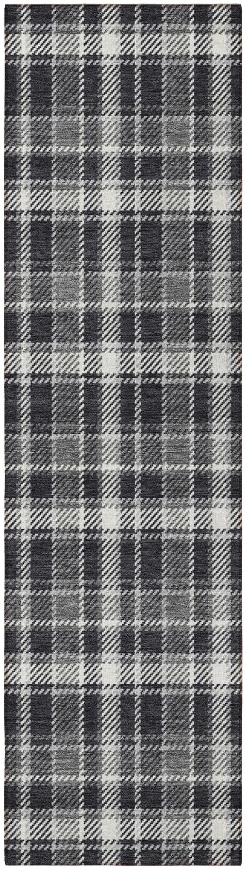 Black Gray and White Plaid Washable Non Skid Indoor Outdoor Runner Rug Photo 5