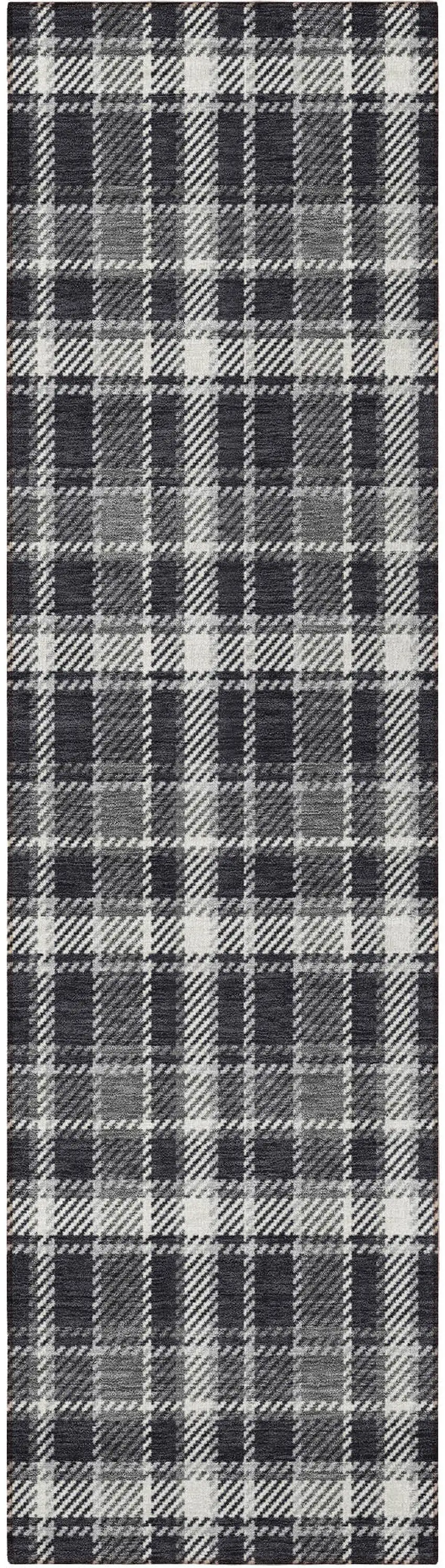 Black Gray and White Plaid Washable Non Skid Indoor Outdoor Runner Rug Photo 5
