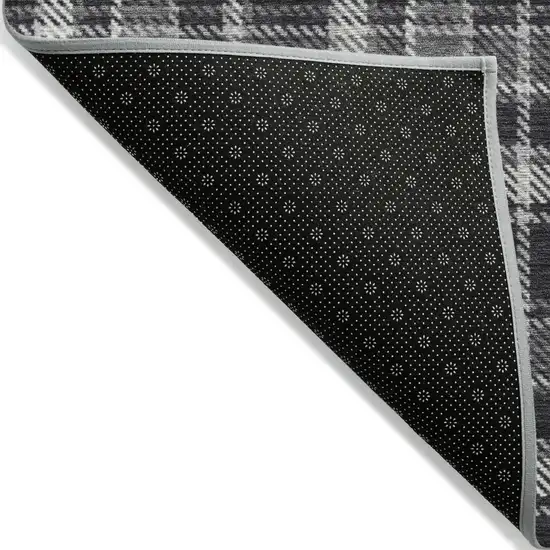 Black Gray and White Plaid Washable Non Skid Indoor Outdoor Runner Rug Photo 5