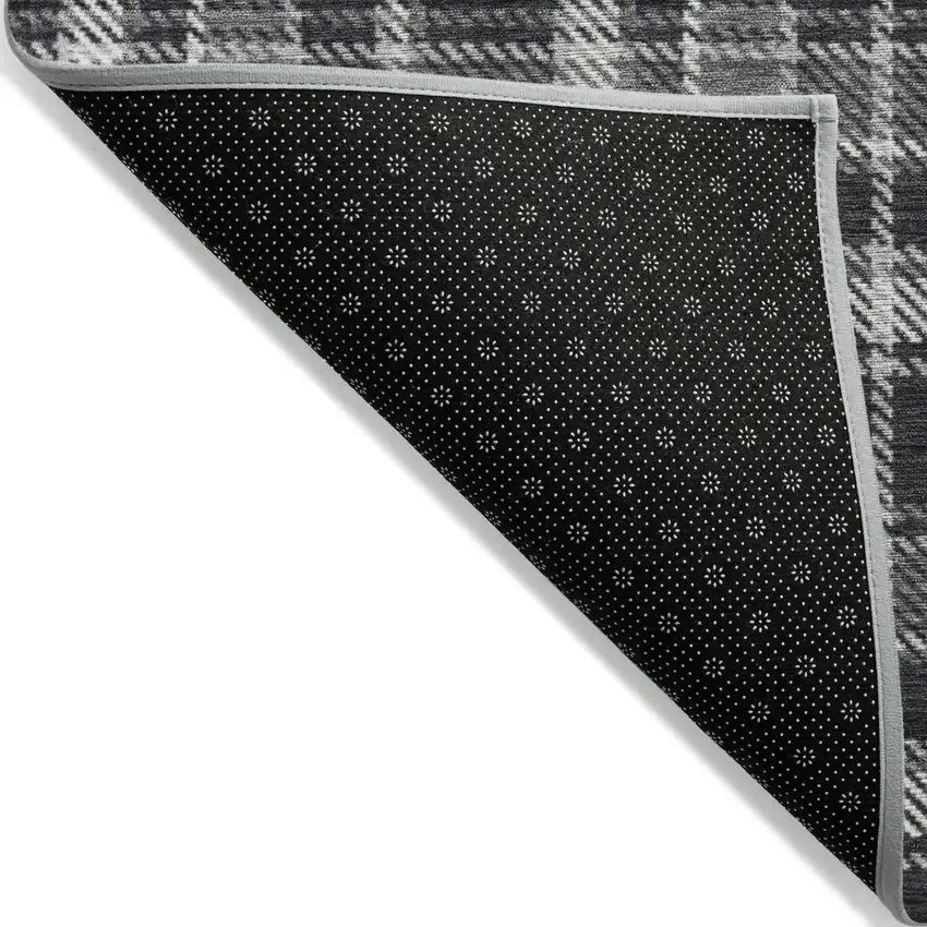Black Gray and White Plaid Washable Non Skid Indoor Outdoor Runner Rug Photo 5