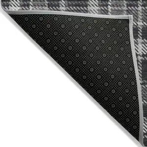 Photo of 8' Runner Black Gray and White Plaid Washable Non Skid Indoor Outdoor Runner Rug