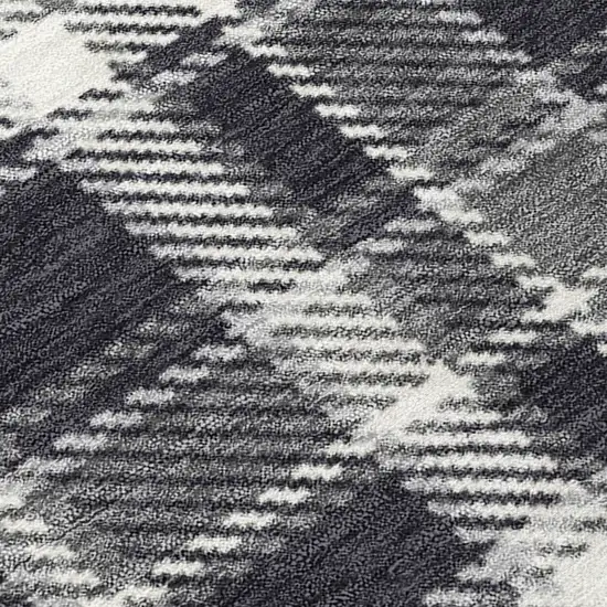 Black Gray and White Plaid Washable Non Skid Indoor Outdoor Runner Rug Photo 8