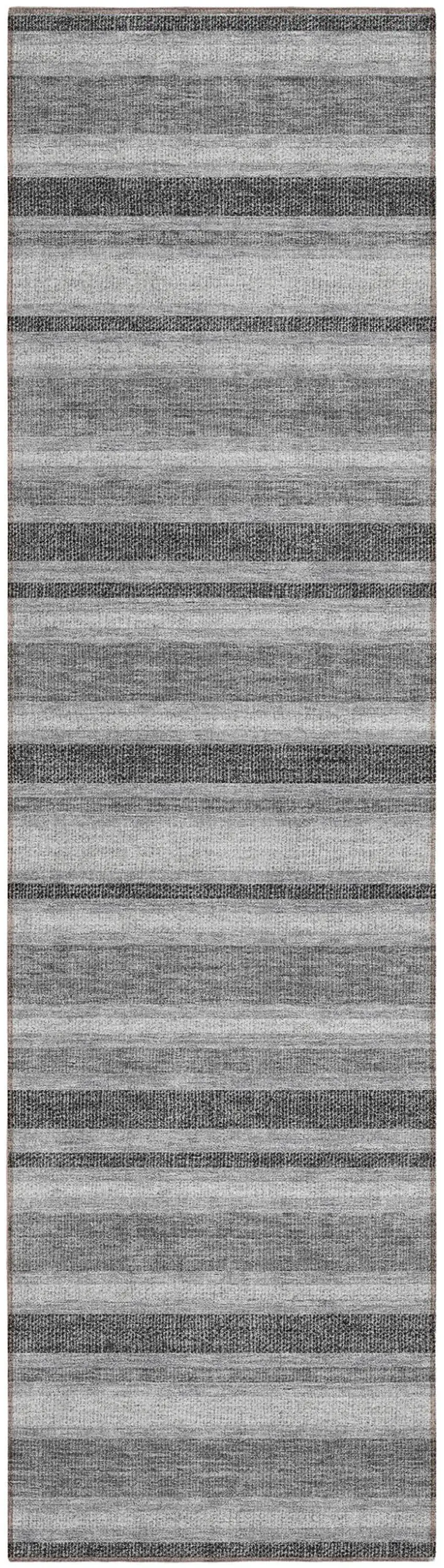 Black Silver and Gray Striped Washable Indoor Outdoor Runner Rug Photo 2