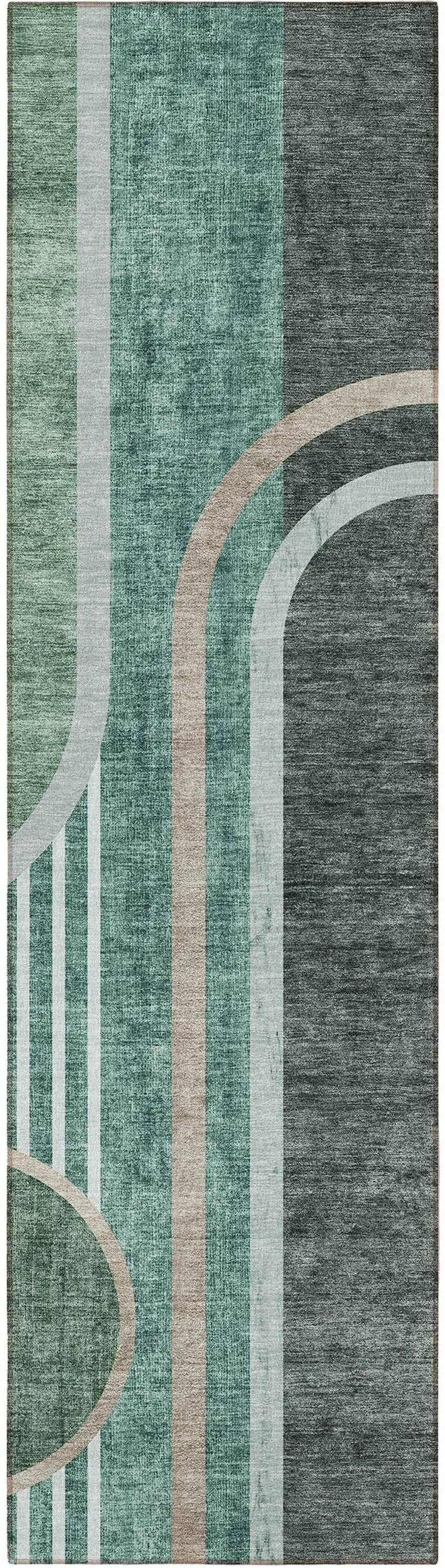8' Runner Black and Green Abstract Washable Non Skid Indoor Outdoor Runner Rug Photo 2