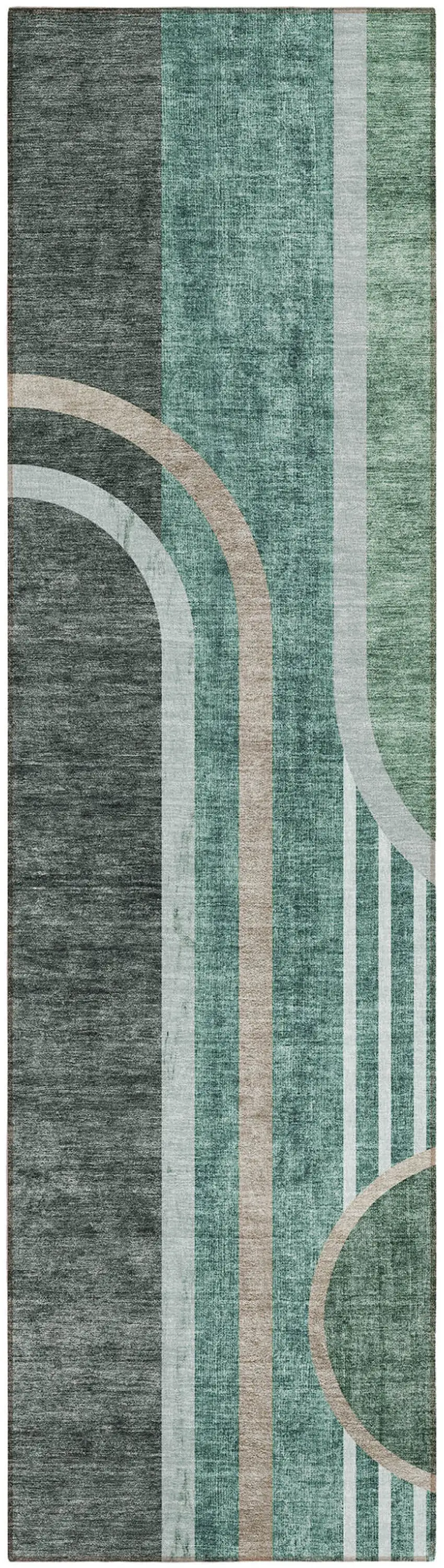 Black and Green Abstract Washable Indoor Outdoor Runner Rug Photo 2
